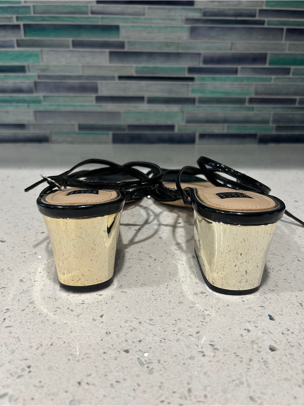 WHBM Strappy Sandal w/Gold Metallic Heel, Size 10